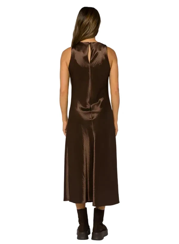 Thea Brown Satin Sleeveless Dress