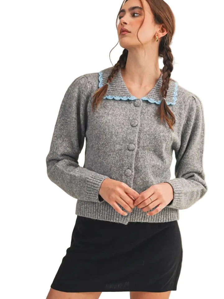 Elena Scalloped Contrast Collar Cardigan