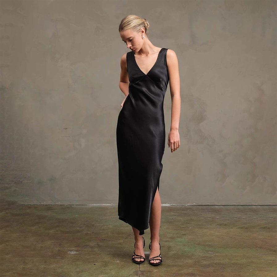 Rosalie Side Slit Satin Dress