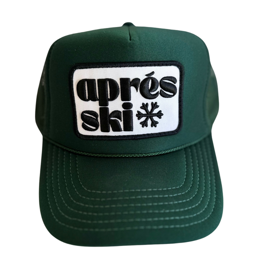 Apres Ski Patch Trucker Hat: Dark Green