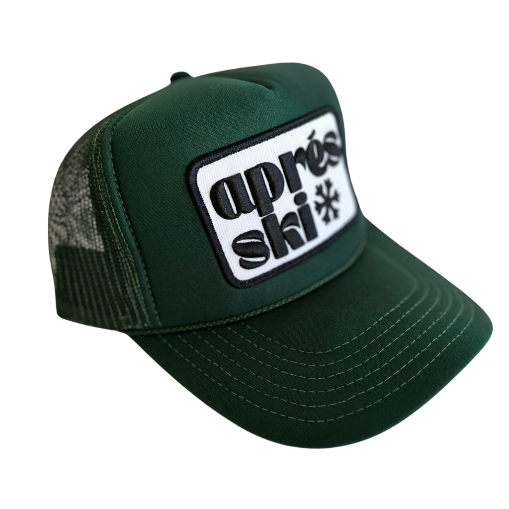 Apres Ski Patch Trucker Hat: Dark Green
