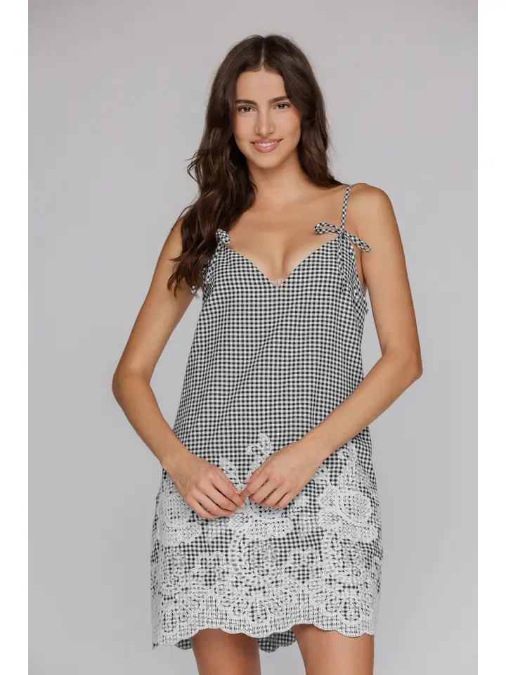 Arden Gingham Embroidered Dress