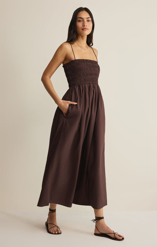 Cornelia Poplin Maxi Dress/Chocolate Brown