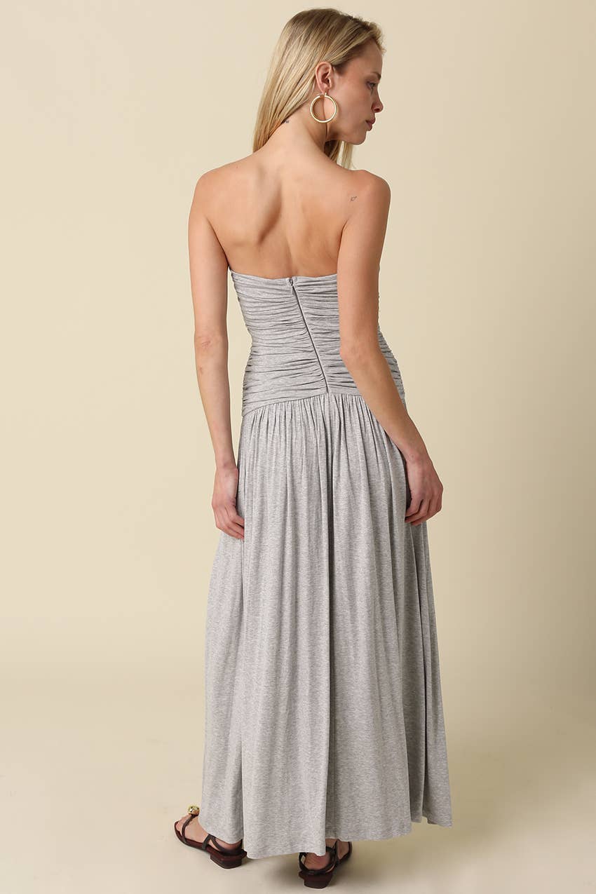 Drew Strapless Ruched Maxi Dress/H.Grey