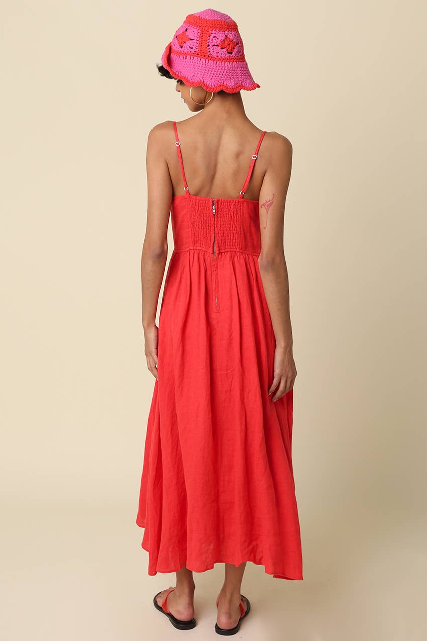 Jodi Linen Sleeveless Maxi Dress/Red