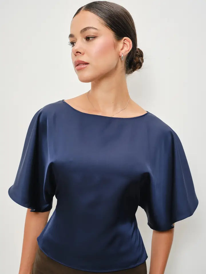 Darla Satin Flutter Sleeve