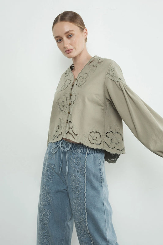 Anna Denim Embroidery Top