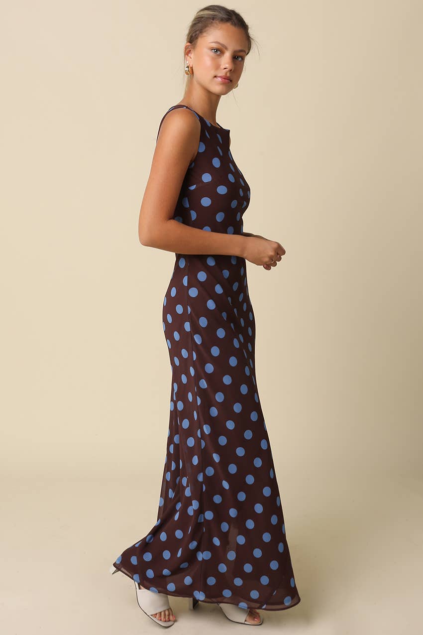 Miley Blue Polka Dot Sleeveless Dress
