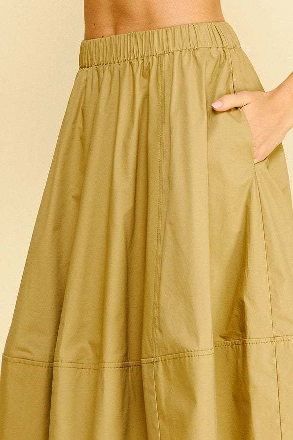 Bridget pleated Poplin Midi Skirt/Khaki