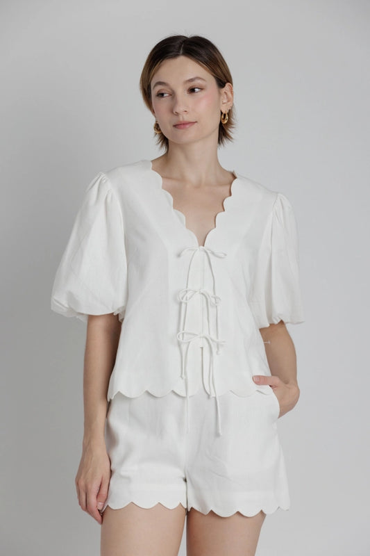 Esme Scallop Hem Blouse w/Ties