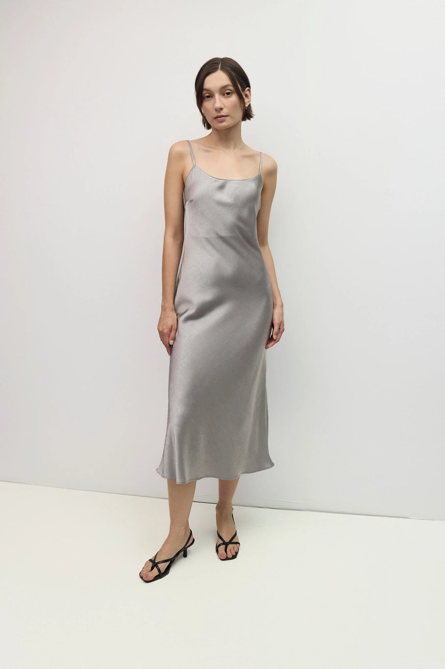 Jasmine Satin Midi Dress/Silver