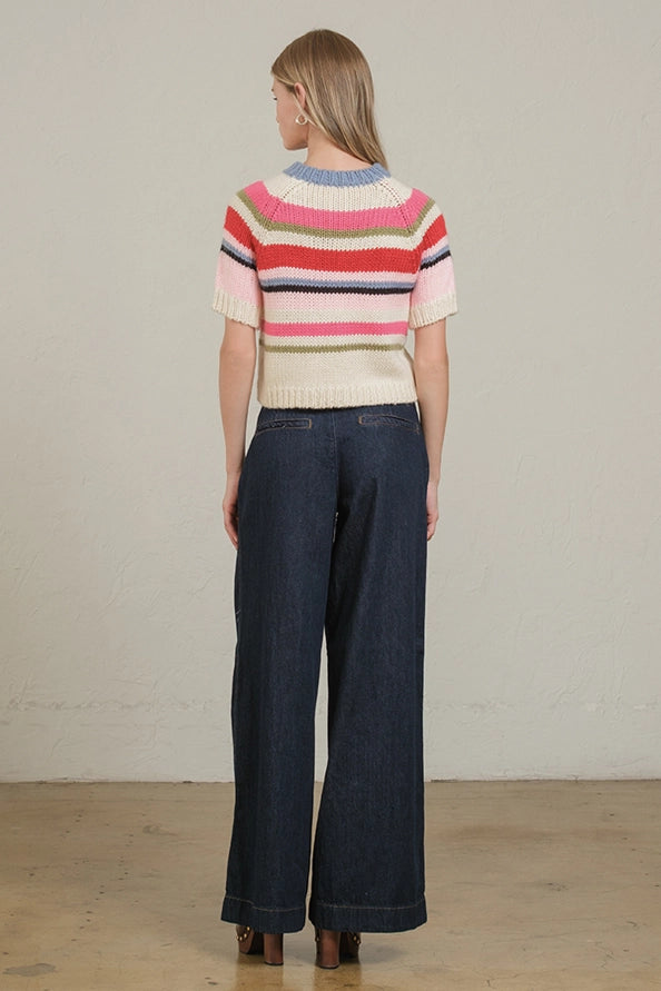 Kari Multi Color Chunky Knit Short Sleeve Sweater Top