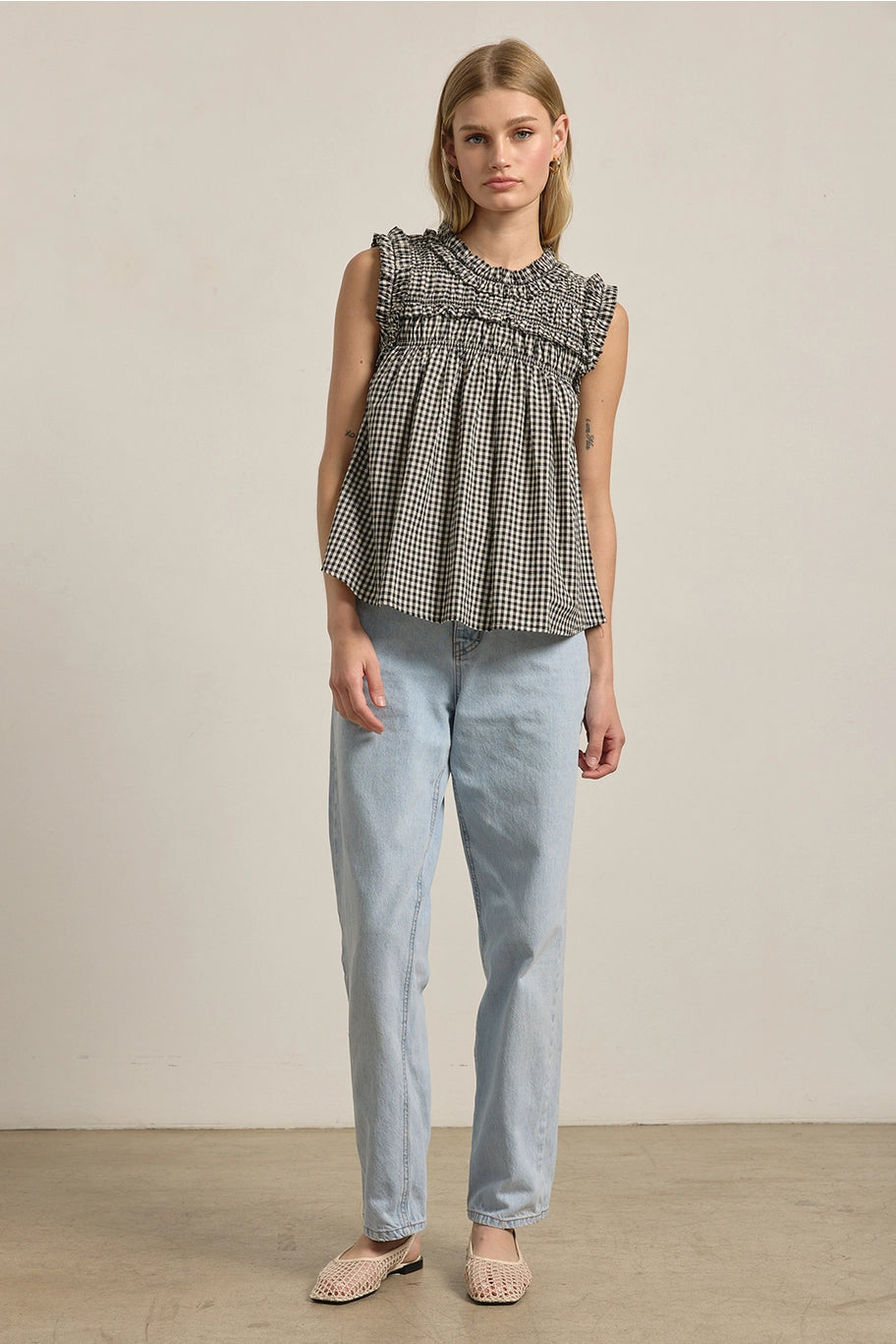 Elle Gingham Ruffle Blouse