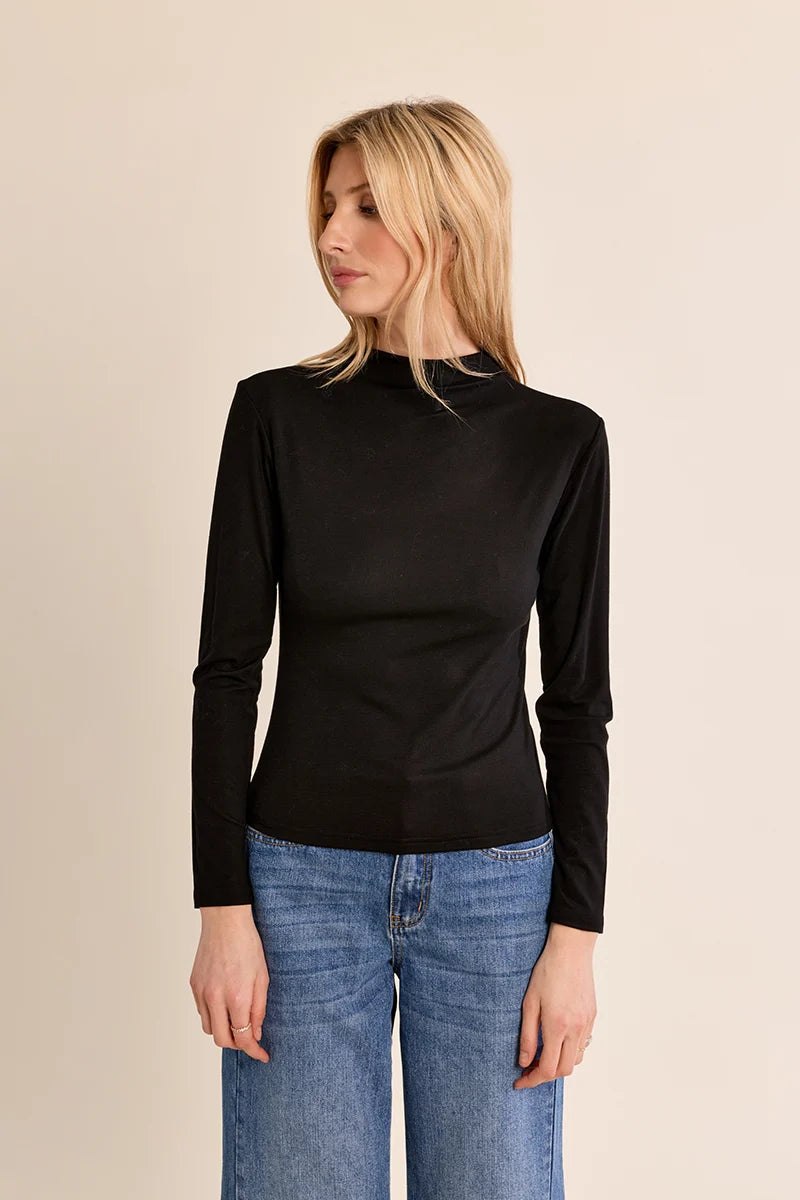 Abbey Mock Neck Long Sleeve Top/Black
