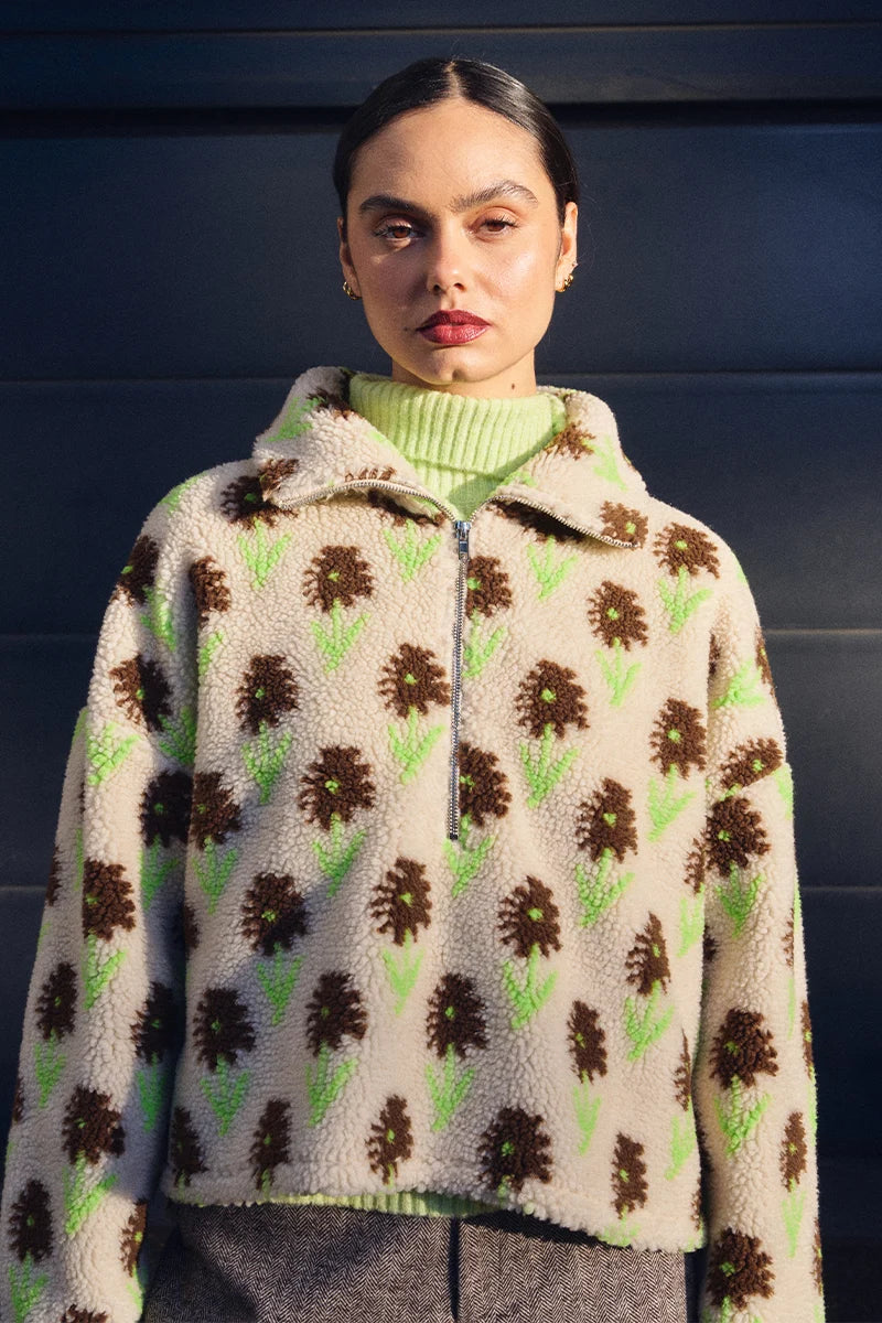 Lizbet Floral Fleece Half Zip Pullover