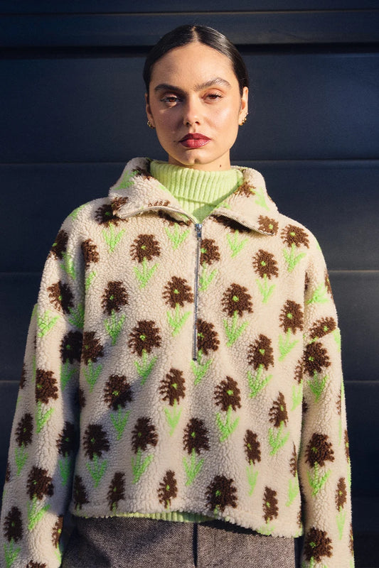 Lizbet Floral Fleece Half Zip Pullover