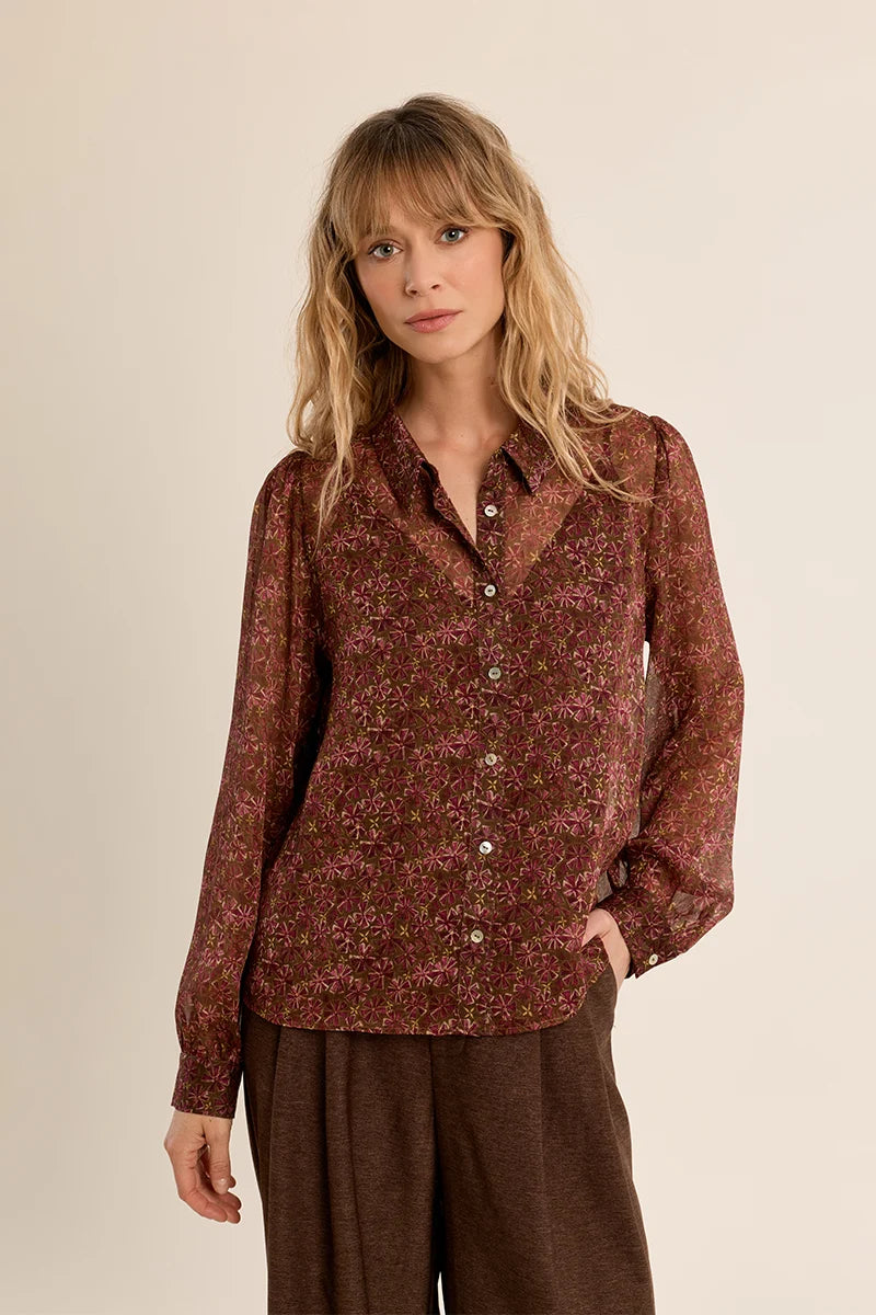 Beatrice Semi Sheer Button Down Top