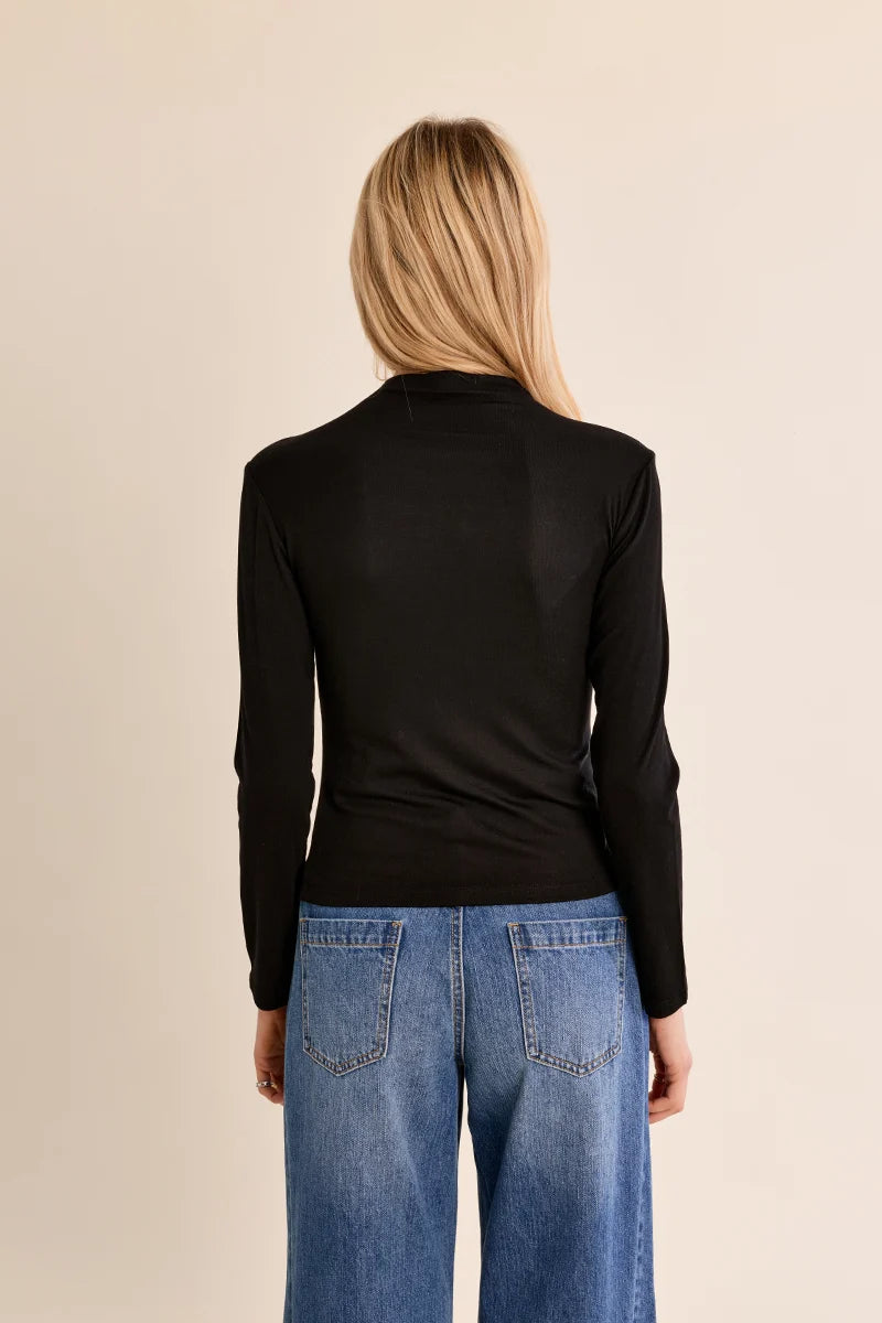 Abbey Mock Neck Long Sleeve Top/Black
