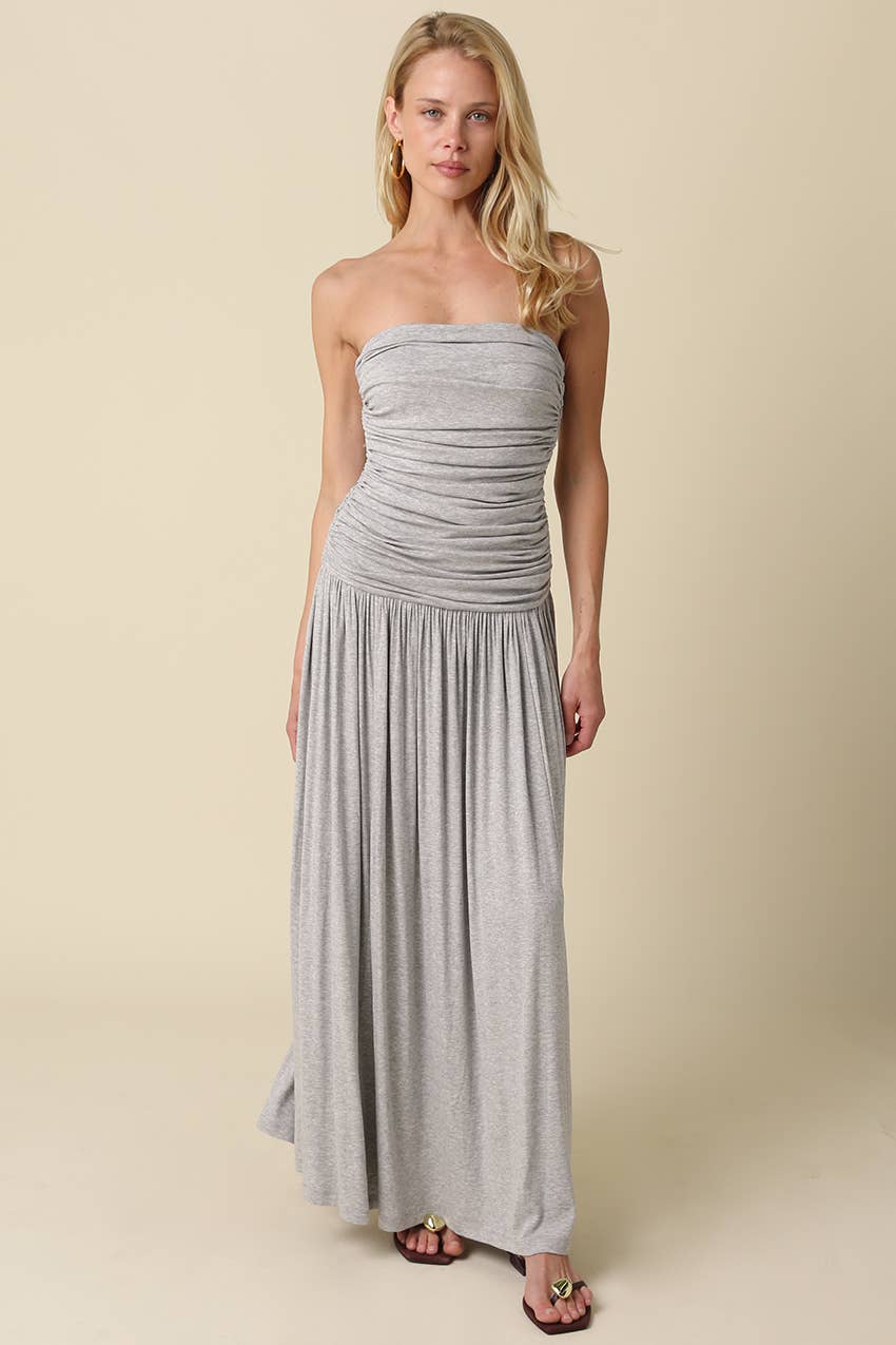 Drew Strapless Ruched Maxi Dress/H.Grey