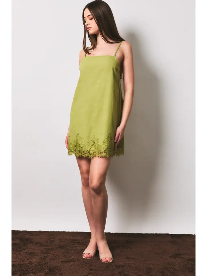 Poppy Lace Trim Shift Dress/Green