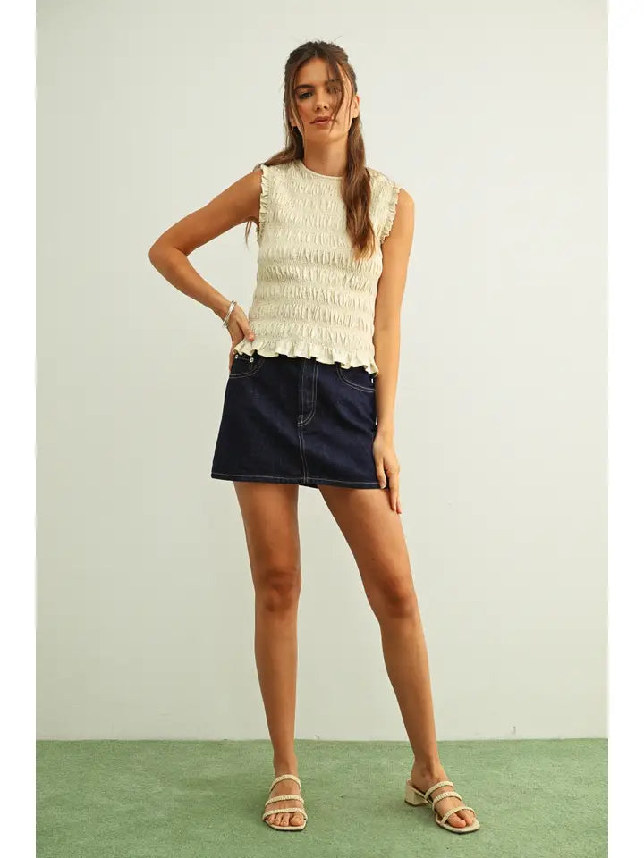 Bree Sleeveless Smocking Tank Top/Cream
