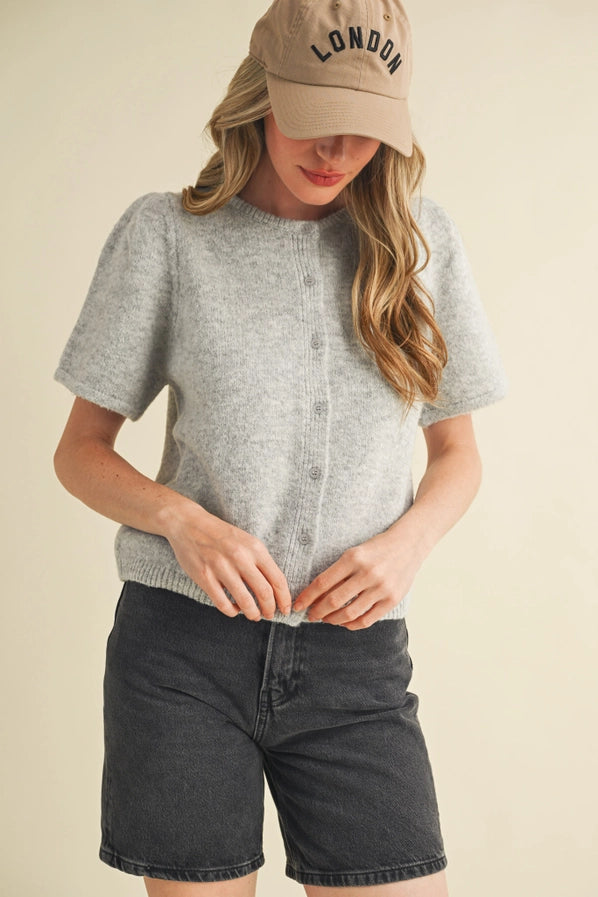 Eva Short Puff Sleeve Sweater Top/lt. Grey