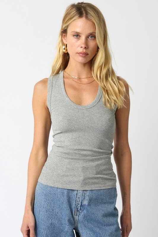 Kasey Ribbed Scoop Neck Tank Top/H. Grey