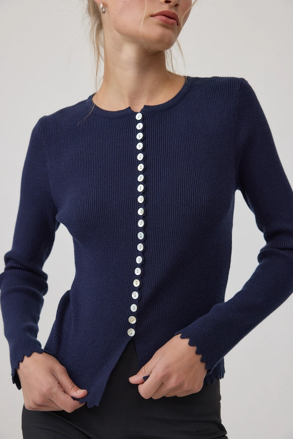 Antonia Button Knit top navy