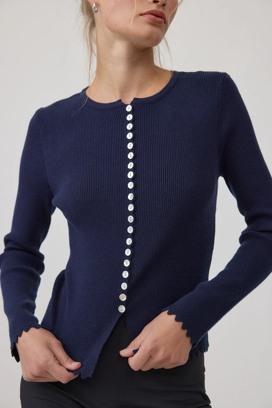 Antonia Button Knit top navy