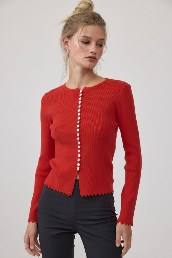 Antonia Button Knit top red