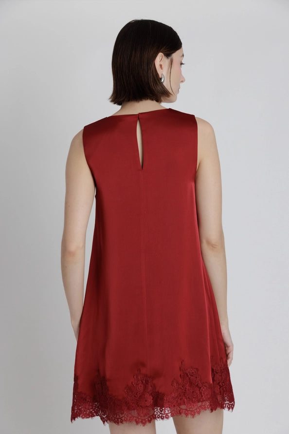 Addison Lace Trim Satin Dress