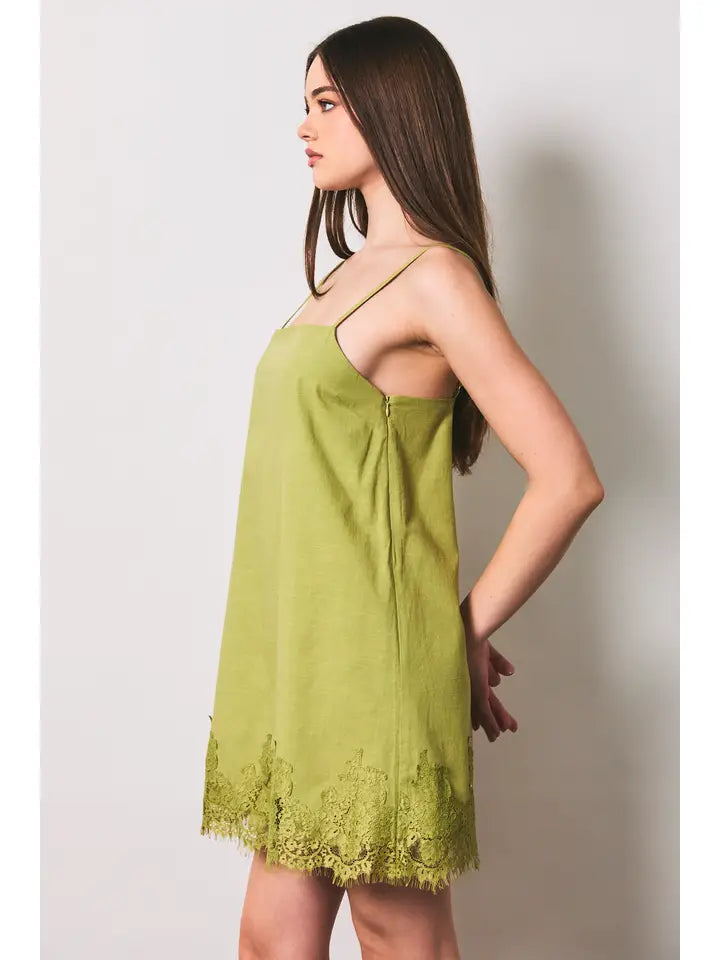Poppy Lace Trim Shift Dress/Green
