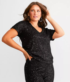 Marbella Sequin V neck Top