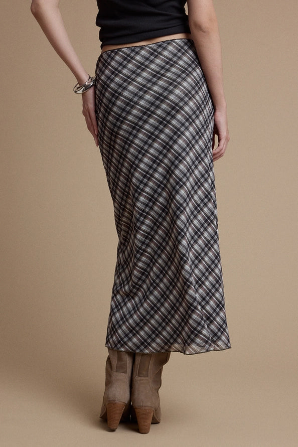 Cari Plaid Print Mesh Skirt
