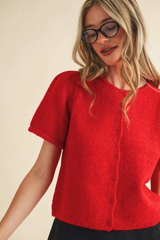 Eva Short Sleeve Puff Sleeve Sweater Top