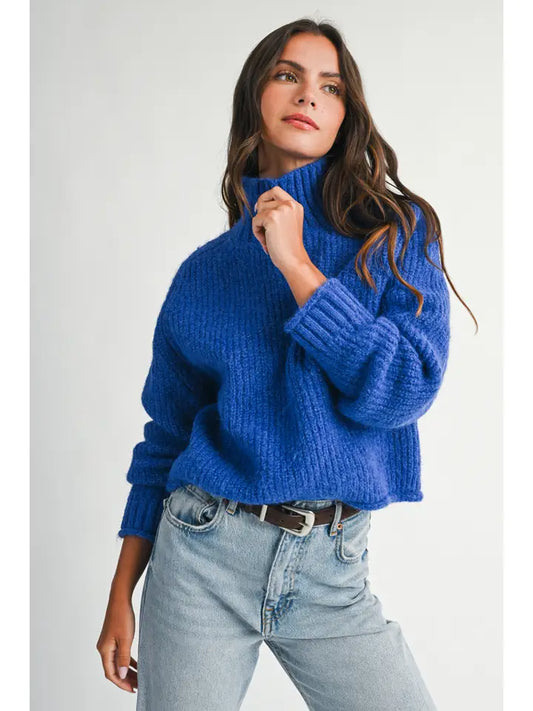 Charlie Soft brushed mockneck Cobalt