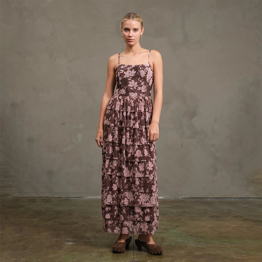 Bri Flower Mesh Printed Tier Dress