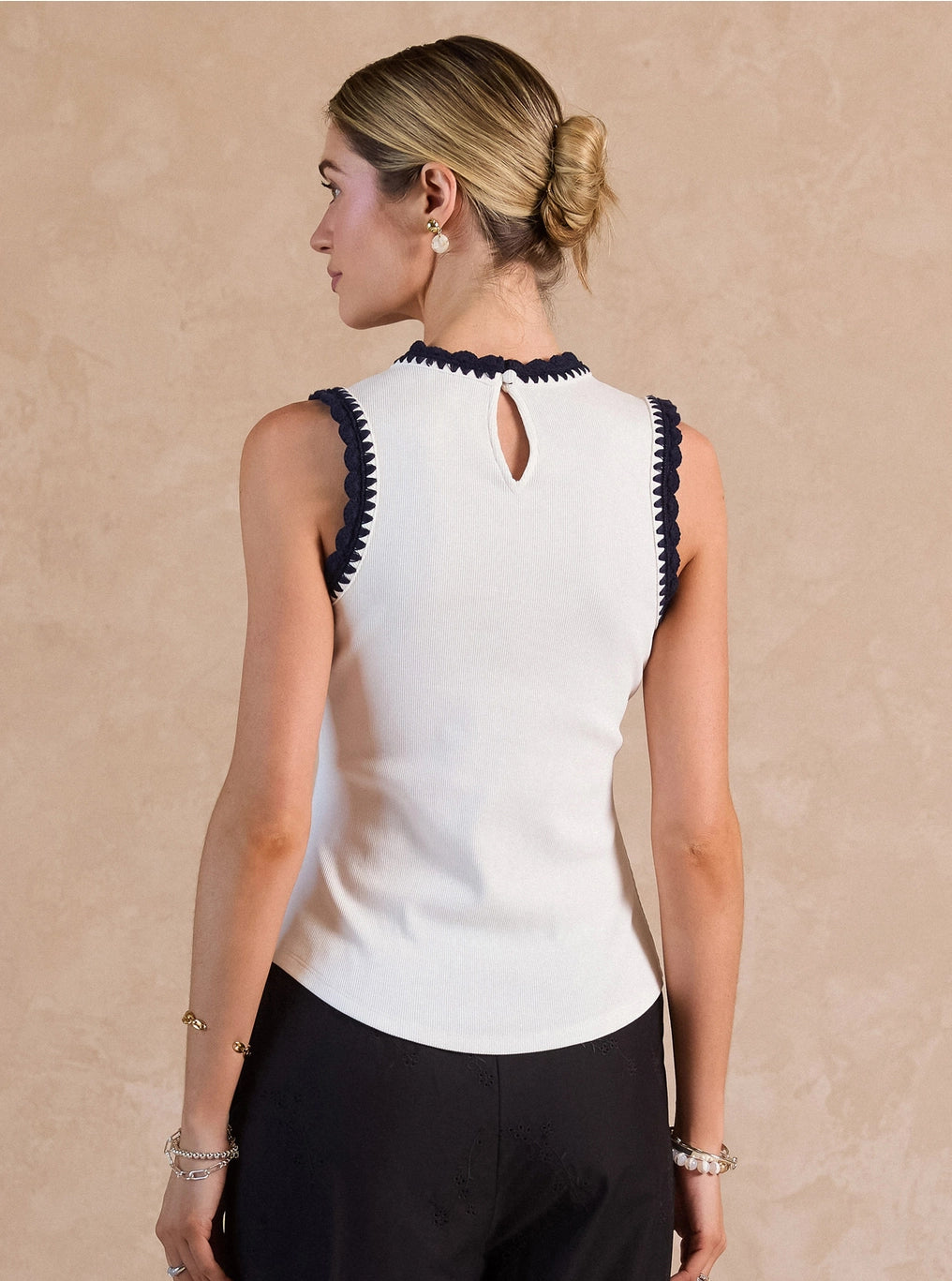 Phoebe Ribbed Tank Top w/Crochet Trim Detail
