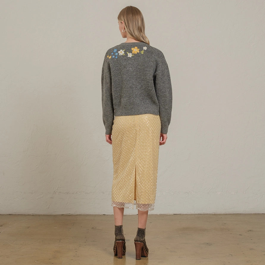 Olivia Floral Embroidered Knit Cardigan Sweater