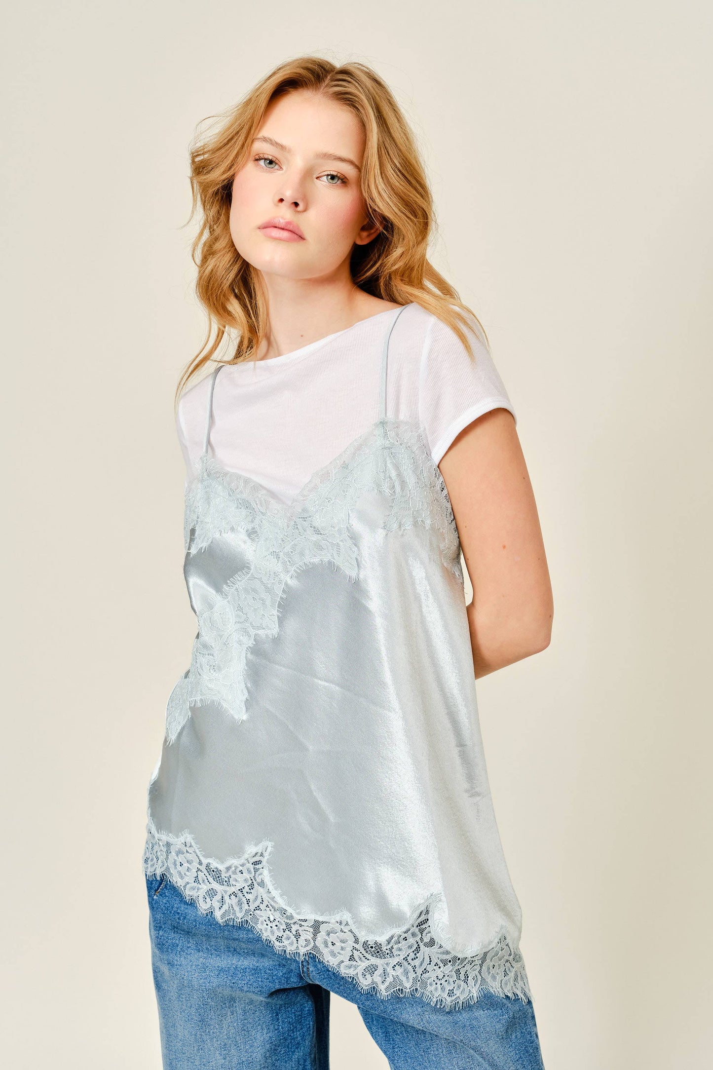 Evelyn Asymmetrical Lace Detail Cami Top
