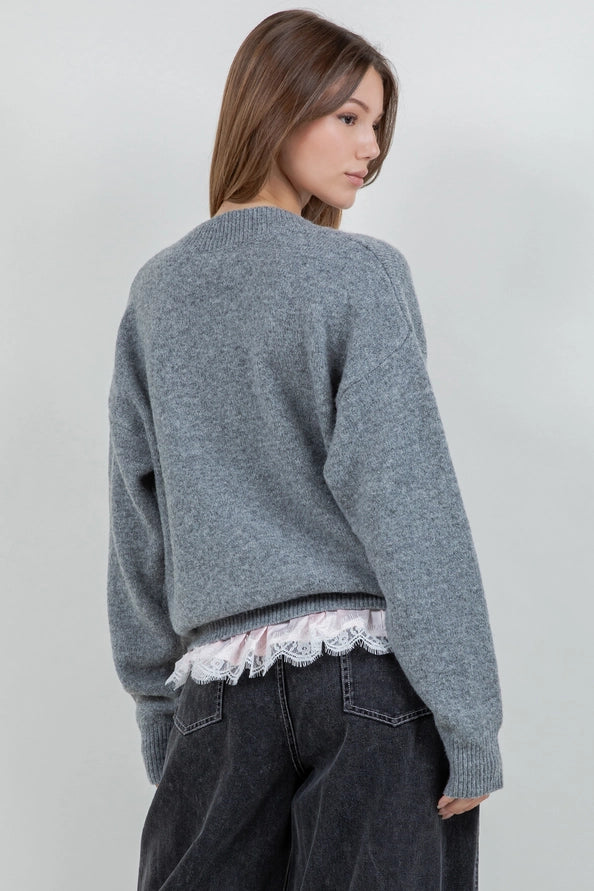 Winona V neck Sweater w/ Lace