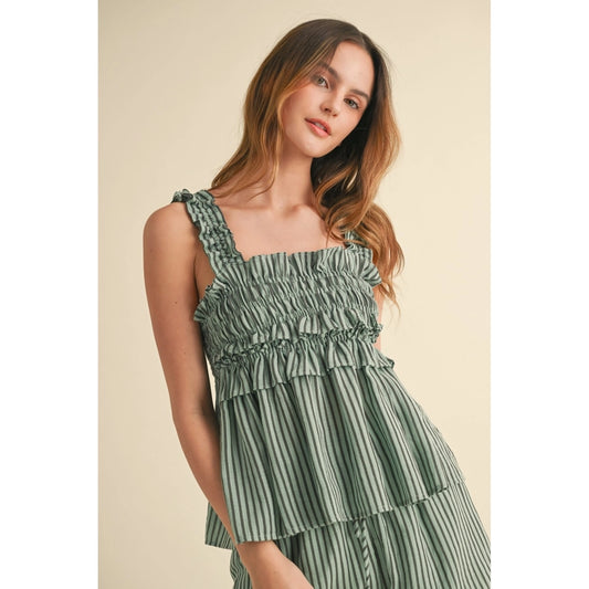 Arri Ruffle Sleeveless Striped Top