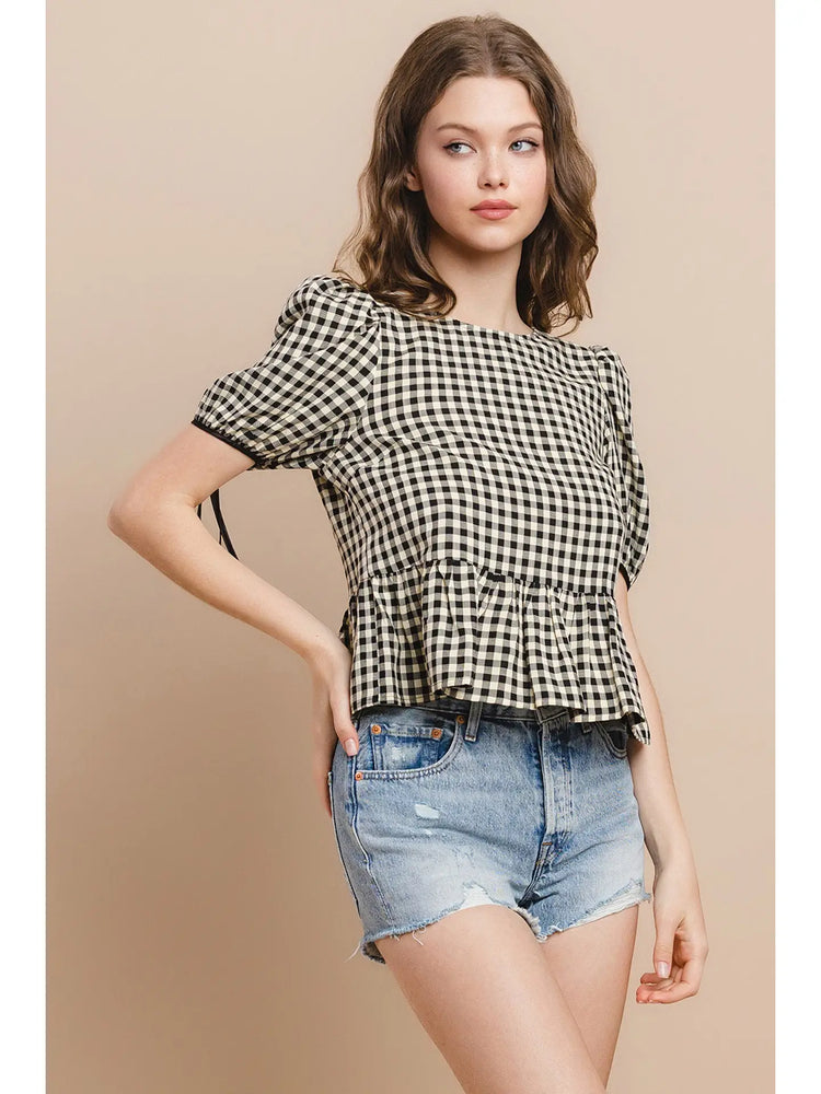 Plaid Ruffle Hem Top