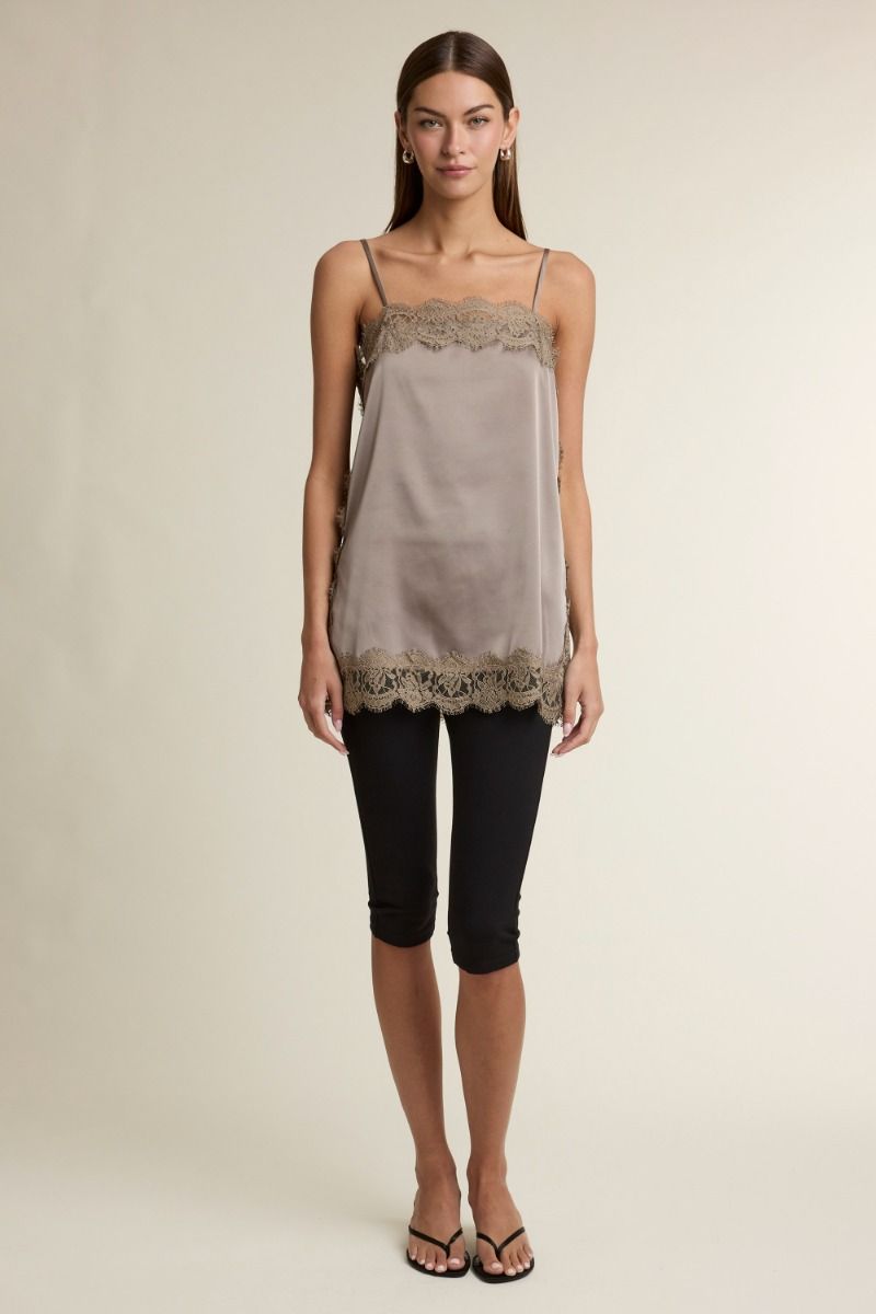 Liv Satin Cami Top w/Lace Detail