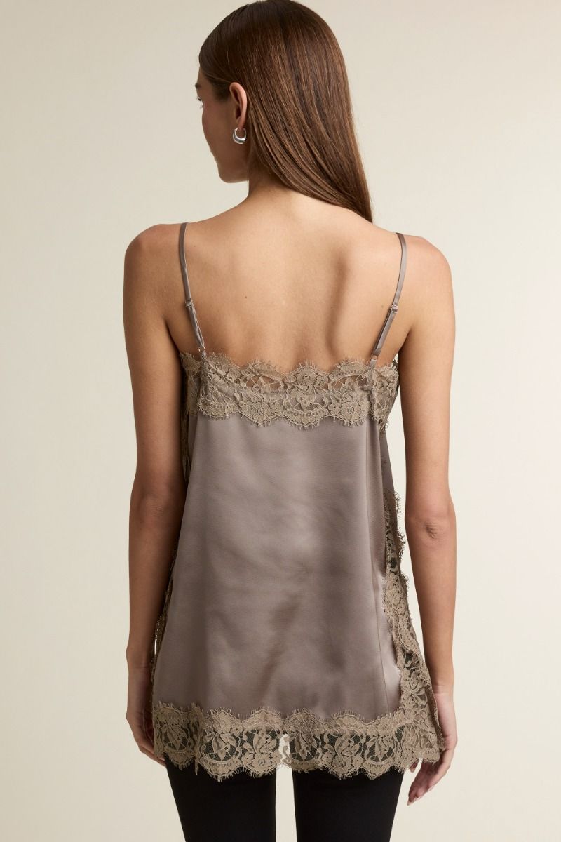 Liv Satin Cami Top w/Lace Detail