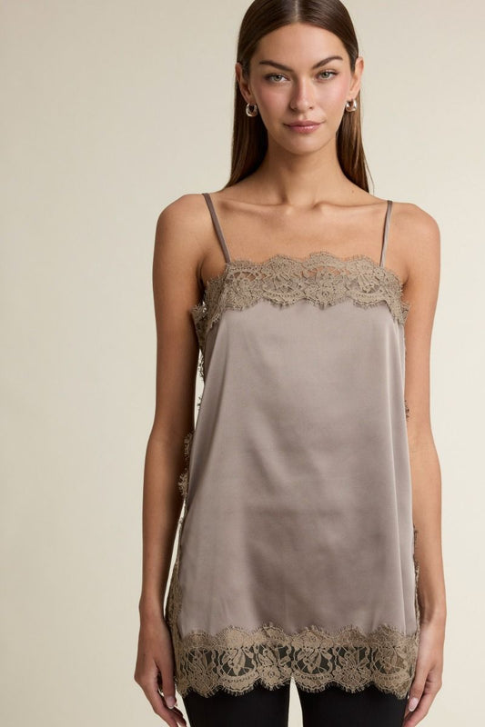 Liv Satin Cami Top w/Lace Detail