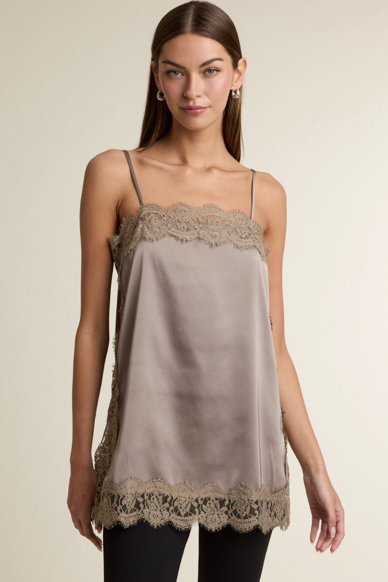 Liv Satin Cami Top w/Lace Detail