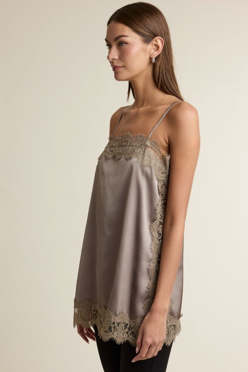 Liv Satin Cami Top w/Lace Detail