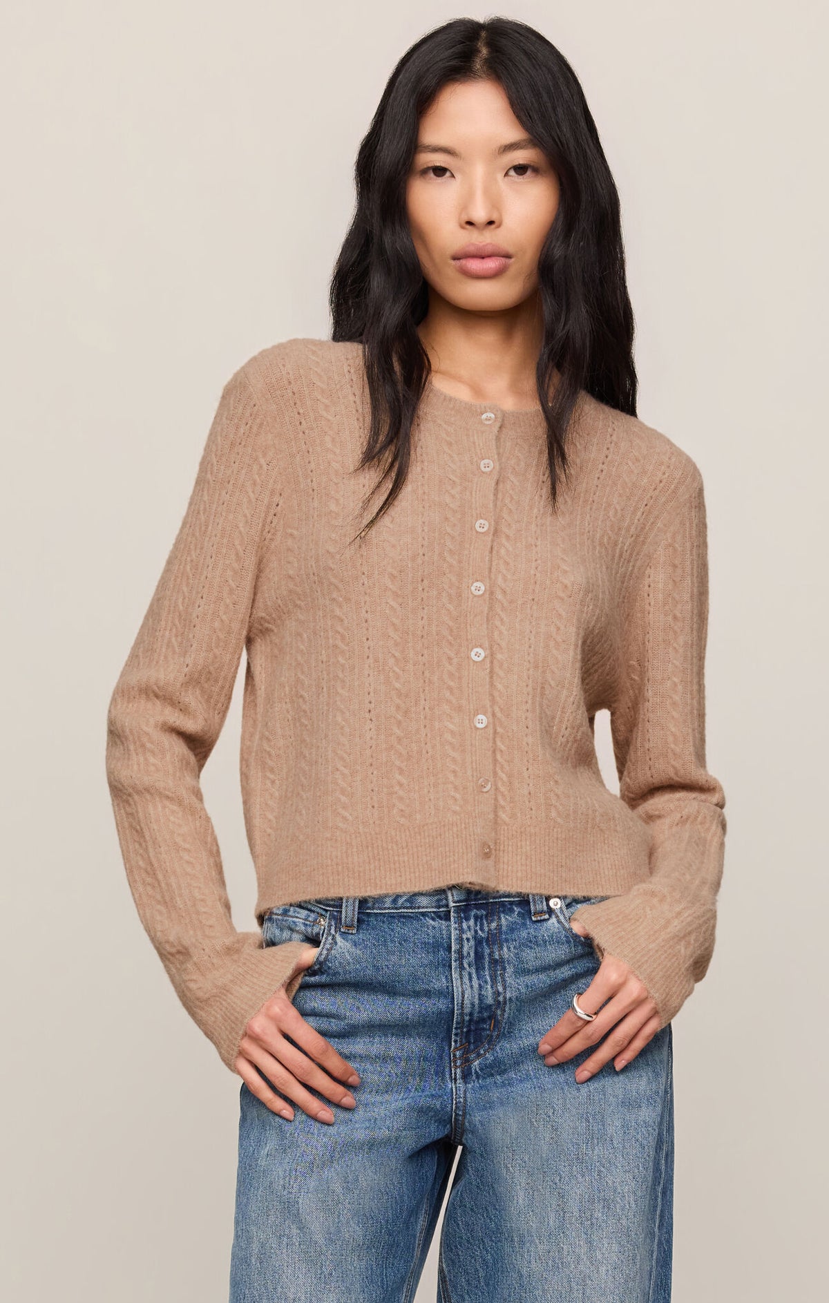 Medina Pointelle Cardigan/Tan