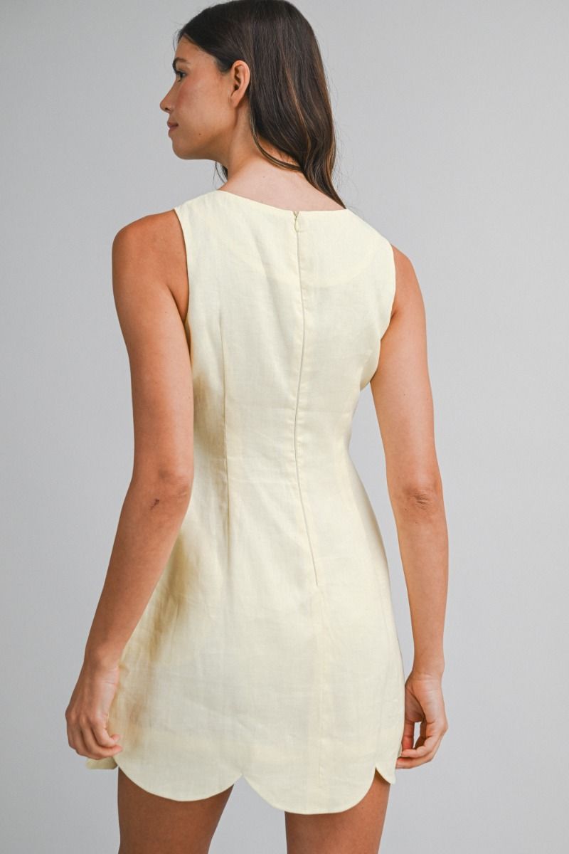 Mia Linen Scallop Mini Dress/Yellow